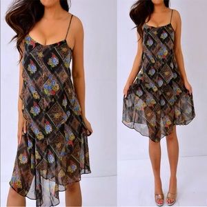 Free People Black Red Blue Ruffle Dress 0 XS